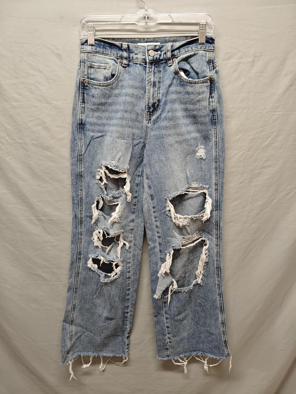 PacSun Jeans Womens 27 Light Wash Baggy Jean Distressed Ripped Raw Hem